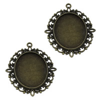 Zinc Alloy vedhæng Cabochon Setting, Flower, antik bronze farve forgyldt, nikkel, bly & cadmium fri, 49x61.50x2mm, Hole:Ca. 3mm, Indvendig diameter:Ca. 30x40mm, 100pc'er/Lot, Solgt af Lot