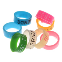 silicone bague, beignet, meilleur ami de mot, impression, couleurs mélangées, 8mm, Taille:10, 10PC/sac, Vendu par sac