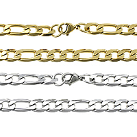 Stainless Steel Chain Ogrlica, Nehrđajući čelik, pozlaćen, Figaro lanac, više boja za izbor, 16x7x2mm, 12x8x2mm, Dužina Približno 22 inčni, 10pramenovi/Lot, Prodano By Lot