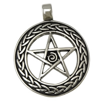 Wisiorki ze stali nierdzewnej, Stal nierdzewna 316L, Pentagram, przyczerniony, 34x43.50x3mm, otwór:około 5.5mm, 5komputery/wiele, sprzedane przez wiele