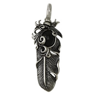 Stainless Steel Pendants 316L Stainless Steel with Black Agate Feather natural blacken Approx Sold By Lot