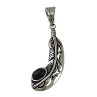 Pendants Jewelry Cruach dhosmálta, 316L Cruach dhosmálta, le Agate Black, Cleite, nádúrtha, blacken, 21x46x4mm, Poll:Thart 8x11mm, 5ríomhairí pearsanta/Lot, Díolta De réir Lot