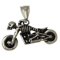 Roestvrij staal Skull Hangers, 316L roestvrij staal, Skelet, Halloween Jewelry Gift & zwart maken, 35x18x7mm, Gat:Ca 4x9mm, 5pC's/Lot, Verkocht door Lot