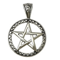 Wisiorki ze stali nierdzewnej, Stal nierdzewna 316L, Pentagram, przyczerniony, 32x46x4mm, otwór:około 5x9mm, 5komputery/wiele, sprzedane przez wiele