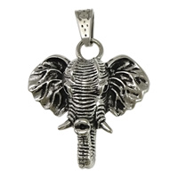 Rustfrit stål Animal Pendler, 316L Stainless Steel, Elephant, sværte, 38x42x10mm, Hole:Ca. 5x10mm, 5pc'er/Lot, Solgt af Lot