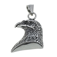 Rustfrit stål Animal Pendler, 316L Stainless Steel, Eagle, sværte, 26x33x7mm, Hole:Ca. 4.5x8mm, 5pc'er/Lot, Solgt af Lot