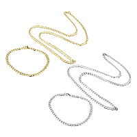 Förfina Stainless Steel Jewelry Sets, armband & halsband, ROSTFRITT STÅL, plated, pansarkedja, fler färger för val, 5.5x4.5x1mm, 5.5x4.5x1mm, Längd Ca 23 inch, Ca 8.5 inch, 10Satser/Lot, Säljs av Lot