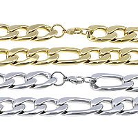 Stainless Steel Chain Ogrlica, Nehrđajući čelik, pozlaćen, Figaro lanac, više boja za izbor, 31x15x4mm, 23.5x15x4mm, Dužina Približno 24 inčni, 5pramenovi/Lot, Prodano By Lot