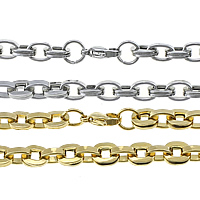 Stainless Steel Chain Ogrlica, Nehrđajući čelik, pozlaćen, ovalni lanac, više boja za izbor, 8x6.5x2mm, 8x6x2mm, Dužina Približno 22 inčni, 10pramenovi/Lot, Prodano By Lot