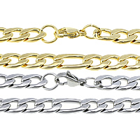 Stainless Steel Chain halskæde, forgyldt, Figaro Kæde, flere farver til valg, 17x8.5x2mm, 12x8.5x2.5mm, Længde Ca. 22 inch, Solgt af Lot