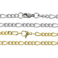 Stainless Steel Chain Ogrlica, Nehrđajući čelik, pozlaćen, Figaro lanac, više boja za izbor, 7.5x4x1mm, 5x4x1mm, Dužina Približno 24 inčni, Prodano By Lot