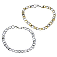 Stainless Steel korut rannerengas, Ruostumaton teräs, päällystetty, Curb Chain, enemmän värejä valinta, 10x7x2mm, Pituus N. 8.5 tuuma, Myymät erä