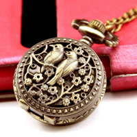 Collana orologio moda, lega in zinco, with catena di ferro & vetro, Cerchio piatto, placcato bronzo antico, Twist ovale & cavo, assenza di nichel,piombo&cadmio, 28mm, Venduto per Appross. 31 pollice filo