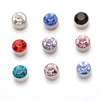 Zink Alloy Magnetic Stud Earring, med Magnetisk Hematit, rostfritt stål örhänge inlägg, Flat Round, platina pläterad, med strass, fler färger för val, nickel, bly och kadmium gratis, 5mm, Säljs av Par