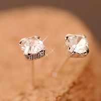 Lo zinco in lega Stud Earring, lega in zinco, in acciaio inox Inserisci, Quadrato, placcato color platino, con strass, assenza di nichel,piombo&cadmio, 4.5mm, Venduto da coppia