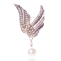 Rhinestone Broche, Zinc Alloy, med ABS plastik perle & Jern, Angel Wing, 18K forgyldt, med rhinestone, nikkel, bly & cadmium fri, 30x60mm, Solgt af PC