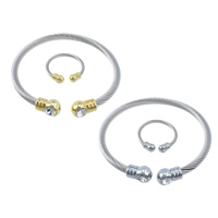 Strass Stainless Steel Jewelry Set, armband & vinger ring, Roestvrij staal, plated, met strass, meer kleuren voor de keuze, 4mm, 2mm, Binnendiameter:Ca 54x52mm, Maat:7, Lengte Ca 6.5 inch, 6sets/Lot, Verkocht door Lot