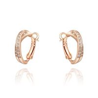 Zinc Alloy Hoop Earring, roestvrij staal oorbel bericht, echte rose goud verguld, met strass, nikkel, lood en cadmium vrij, 22x5mm, Verkocht door pair