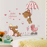 Wall Stickers, PVC-plast, Bear, vidhäftande & med bokstaven mönster, 850x850mm, 10Satser/Lot, Säljs av Lot