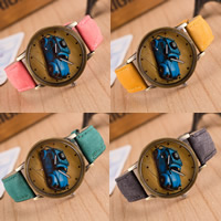 Reloj de Pulsera de Mujeres, aleación de zinc, con Cuero de PU & Vidrio, Redondo aplanado, chapado en color bronce antiguo, cepillado & para mujer, más colores para la opción, libre de níquel, plomo & cadmio, 40mm, longitud aproximado 9 Inch, Vendido por UD