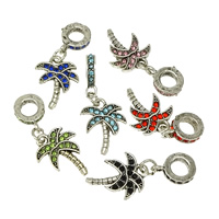 European stile Zinc Alloy pendenti, lega in zinco, Albero, placcato color argento, senza filo & con strass & Annerire, nessuno, assenza di nichel,piombo&cadmio, 13.5x18x2mm, 2.5x12.5x8.5mm, Foro:Appross. 5mm, 100PC/lotto, Venduto da lotto