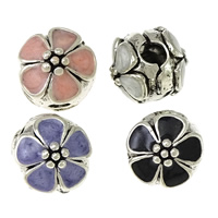 Zinc Alloy European Clip, cobre, Flor, banho de cor prata antiga, esmalte, Mais cores pare escolha, níquel, chumbo e cádmio livre, 11x11x12mm, Buraco:Aprox 3x3.5mm, 100PCs/Lot, vendido por Lot