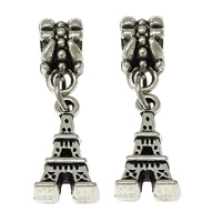 European zinklegering Hangers, Zinc Alloy, Eiffeltoren, silver plated, zonder troll & zwart maken, nikkel, lood en cadmium vrij, 8x15x5mm, 6x11x7mm, Gat:Ca 5mm, 300pC's/Lot, Verkocht door Lot