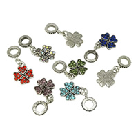 European stile Zinc Alloy pendenti, lega in zinco, trifoglio quattro petali, placcato color argento, senza filo & con strass & Annerire, nessuno, assenza di nichel,piombo&cadmio, 12x15x2mm, 2.5x12x9mm, Foro:Appross. 5mm, 150PC/lotto, Venduto da lotto