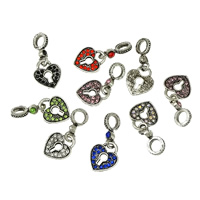 European Stíl Sinc Alloy Pendants, Lock, dath airgid plated, gan troll & le rhinestone & blacken, dathanna níos mó le haghaidh rogha, nicil, luaidhe & caidmiam saor in aisce, 12x14x1.5mm, 4x15x7mm, Poll:Thart 5mm, 200ríomhairí pearsanta/Lot, Díolta De réir Lot