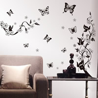 Wall Stickers, PVC-plast, Fjäril, vidhäftande, 1100x1150mm, 10Satser/Lot, Säljs av Lot