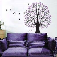 Wall Stickers, PVC-plast, Tree, lim, lilla, 1100x920mm, 10sæt/Lot, Solgt af Lot