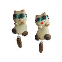 Polymer Clay Cartoon Scoilt Earring, déanta as cruach dhosmálta iar earring, Ulchabhán, lámhdhéanta, 40mm, Díolta De réir Péire