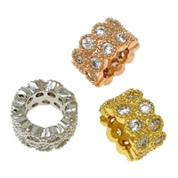 Cubic Zirconia Micro Pave Brass Europeo Bead, metal, Toroidal, chapado, micro arcilla de zirconia cúbica & sin rosca, más colores para la opción, libre de níquel, plomo & cadmio, 4.50x8mm, agujero:aproximado 4.5mm, 10PCs/Grupo, Vendido por Grupo