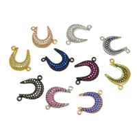 Messing connector met micro-paved kubieke zirconia's, plated, micro pave zirconia & 1/1 lus, meer kleuren voor de keuze, nikkel, lood en cadmium vrij, 20x15x3.50mm, Gat:Ca 1mm, 10pC's/Lot, Verkocht door Lot