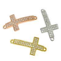 Kubik Zirkonium mikro bana Mässing Kontaktdon, Cross, plated, micro bana cubic zirconia & 1/1 slinga, fler färger för val, nickel, bly och kadmium gratis, 13x26x2mm, Hål:Ca 1mm, 10PC/Lot, Säljs av Lot