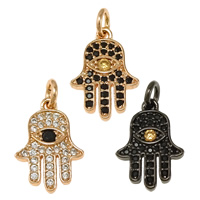 Cúbicos Circonia Colgante Latón Micro pavimenta, metal, Hamsa, chapado, Islam joyas & micro arcilla de zirconia cúbica, más colores para la opción, libre de níquel, plomo & cadmio, 11x16x1.50mm, agujero:aproximado 3mm, 10PCs/Grupo, Vendido por Grupo