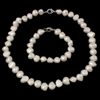 Sets de Perlas Cultivadas de Agua Dulce, pulsera & collar, latón cierre, Barroco, natural, diferentes estilos para la opción, Blanco, 11-12mm, longitud aproximado 7.5 Inch, aproximado 17 Inch, Vendido por Set