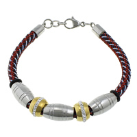 PU cavo bracciali, acciaio inox, with argilla & PU & silicone, placcato, intrecciato, 18x10.5mm, 8x12.5mm, 6mm, Lunghezza Appross. 8.5 pollice, 5Strandstrefolo/lotto, Venduto da lotto