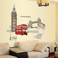 Wall Stickers, PVC-plast, Byggnad, vidhäftande & med bokstaven mönster, 600x900mm, 15Satser/Lot, Säljs av Lot