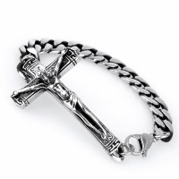 Titanium Stål Armbånd, Krucifiks Cross, bremse kæde & for mennesket & sværte, 35mm, Længde Ca. 8 inch, 3Strands/Lot, Solgt af Lot