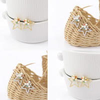 Zinc Alloy Stud Earring stainless steel post pin Star plated with plastic pearl & with rhinestone nickel lead & cadmium free Sold By Pair