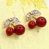 Earring Jewelry Aicrileach, Sinc Alloy, le Aicrileach, déanta as cruach dhosmálta iar earring, Cherry, dath an óir plated, le rhinestone, nicil, luaidhe & caidmiam saor in aisce, 14x13mm, Díolta De réir Péire