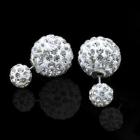 Pendientes de Doble Bola, Arcilla Pave, acero inoxidable aguja de pendiente, Esférico, con diamantes de imitación, libre de níquel, plomo & cadmio, 8mm, 14mm, Vendido por Par