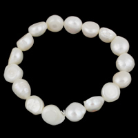 Pulseras de Perlas Freshwater, Perlas cultivadas de agua dulce, Barroco, natural, Blanco, 10-11mm, Vendido para aproximado 7.5 Inch Sarta