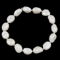 Pulseras de Perlas Freshwater, Perlas cultivadas de agua dulce, con Rocallas de vidrio, Barroco, natural, Blanco, 10-11mm, Vendido para aproximado 7.5 Inch Sarta