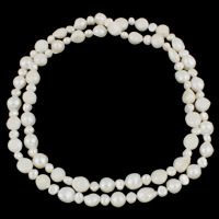 Collar de cadena del suéter de la perla de agua dulce, Perlas cultivadas de agua dulce, Barroco, natural, longitud diferente para la opción, Blanco, 7-8mm, 10-11mm, Vendido por Sarta