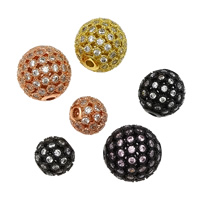 Perles cubes en laiton zircon Micro Pave, Rond, Placage, normes différentes pour le choix & pavé de micro zircon & creux, plus de couleurs à choisir, protéger l'environnement, sans nickel, plomb et cadmium, Trou:Environ 2mm, 10PC/lot, Vendu par lot