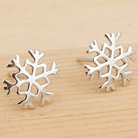 Pendientes de Navidad, metal, con earnutplástico, Copo de Nieve, chapado en plata real, Joyas de Navidad, 10mm, Vendido por Par