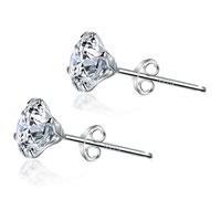 Cubic Zircon ( CZ ) Stud Earring, 925 Sterling Silver, Blomma, platinerade, olika storlek för val & med cubic zirconia, 2Pairs/Bag, Säljs av Bag