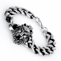 Titanium Stål Armbånd, Lion, bremse kæde & for mennesket & sværte, 33.50mm, Længde Ca. 8.6 inch, 3Strands/Lot, Solgt af Lot